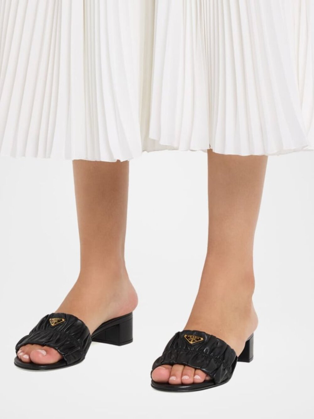Prada Black 35mm Matelasse Nappa Leather Block Heel Sandals - Size 36.5
